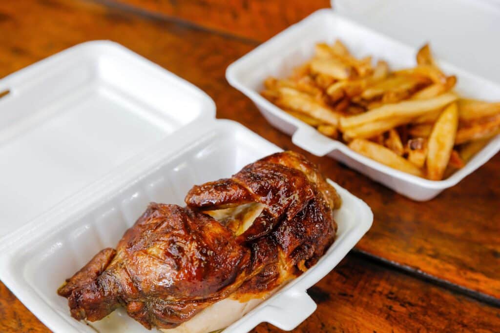 take out food in a Styrofoam to-go container