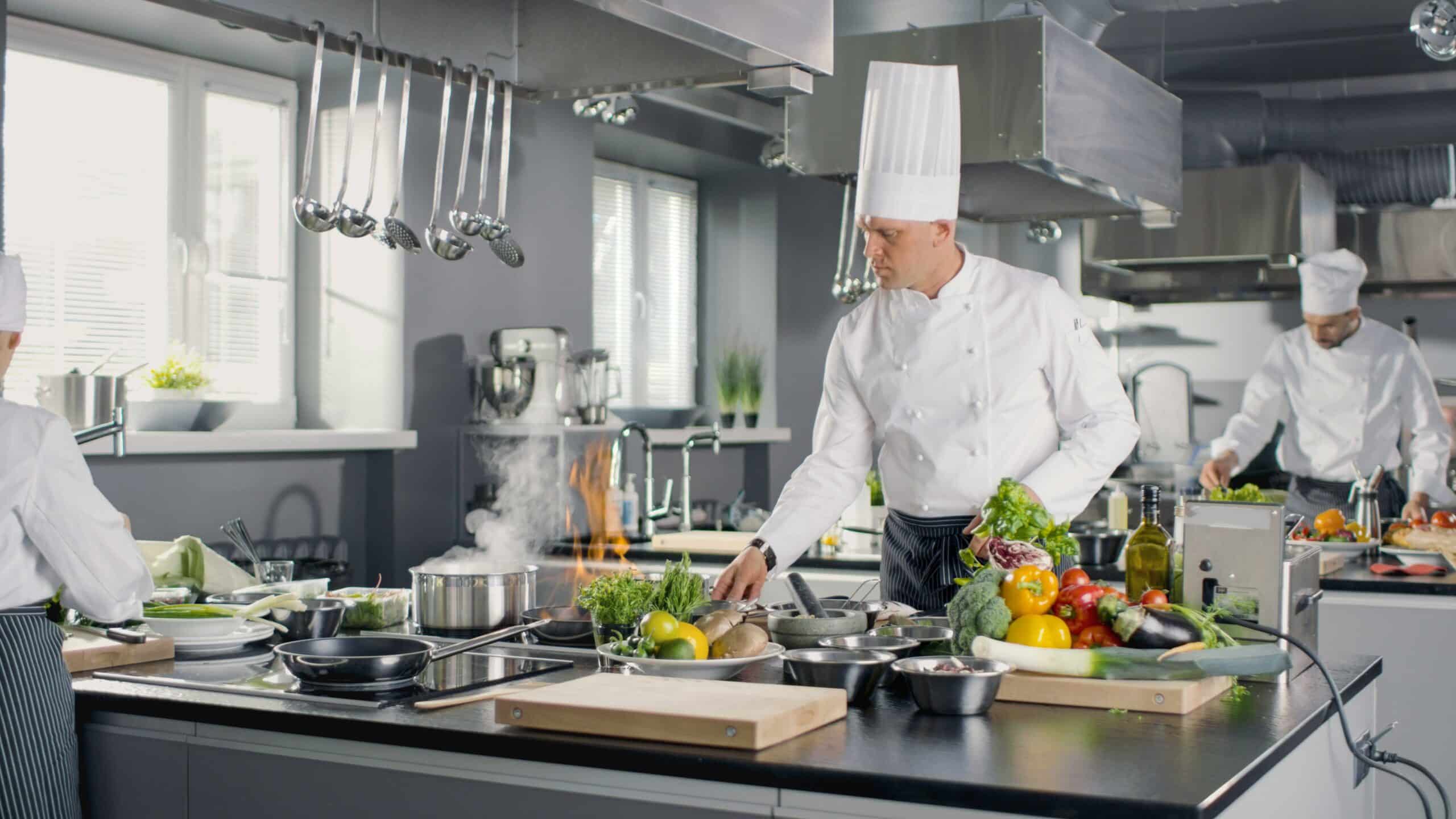Chef cooking in a commercial kitchen