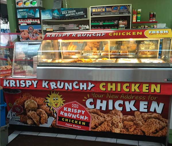 Fried chicken display at Krispy Krunchy Chicken